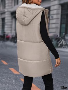 Bjux - Womens Casual Solid Hooded Vest Coat with Zipper Closure, Long Length Sleeveless Outerwear Hooded Vest, Vest Coat, Coffee Colour, Clothing Size Chart, Womens Clothing Sizes, Womens Casual, Vintage Fabric, Long Length, Polyester Material