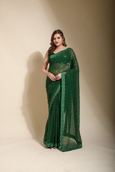 Exclusive Green Color Soft Georgette Saree For Women, Embroidery Saree for Reception,Bollywood Saree for Party, Bridesmaid Saree for Wedding Saree Details:  Saree Color: 1) Green  2) Black 3) Red  Saree Length: 5.5 Meter Saree Fabric: Heavy soft Georgette  Saree Work : Embroidery Work  Blouse Details : Blouse Color: Matching. Blouse Length: 0.8meter Blouse Fabric: Heavy Bangalori satin Blouse Work: Plain  Blouse wear by model is just for modeling purpose only actual blouse may vary. Washing Care : Dry Clean only Made for : Women.  For More Collection Visit : https://etsy.me/41oJEEs Occasion : Farewell, Traditional, Wedding, Reception, Sangeet, Engagement, Festive, Casual wear, Party wear, Functions,Formal events, Bollywood wear, Office wear, Daily wear, Gift etc. WE ALSO TAKE BULK ORDERS F Sequence Saree, Sequin Saree, Sequence Embroidery, Bridesmaid Saree, Satin Bluse, Party Sarees, Party Kleidung, Embroidery Saree, Trendy Sarees