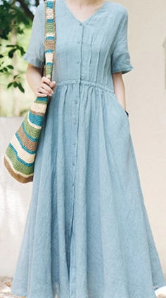 Summer Washed Soft Linen Dress Full Skirt 2211 Short Women Dresses, Linen Dresses Summer, Linen Dress Summer, Wool Coat Women, Summer Linen Dresses, Full Skirt Dress, Short Women, Womens Fall Dress, Short Summer Dresses