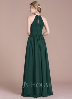 Scoop Neck Prom Dress, Ruffle Prom Dress, Floor Length Chiffon Bridesmaid Dresses, Floor Length Prom Dresses, Dresses Chiffon, Lace Homecoming Dresses, A Line Prom Dresses, Prom Dresses Online, Junior Bridesmaid Dresses