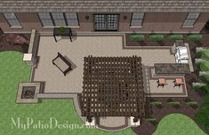 an aerial view of a house with patio furniture