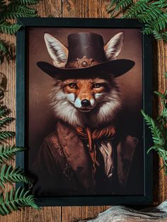 Old Western Fox art print! Inspired by the rugged landscapes and timeless charm of the Wild West, this unique piece captures the spirit of adventure and elegance. The striking fox depicted in this artwork brings a touch of nature's grace to any space. With its vintage-inspired aesthetic, this art print adds a nostalgic and rustic charm to your home decor. Display it in your living room, bedroom, or office, and let its captivating beauty whisk you away to a bygone era. Crafted with exceptional at Fox Portrait, Gothic Poster, Steampunk Animals, Fox Poster, L'art Du Portrait, Art Fox, Gothic Wall Art, Fox Painting, Portrait Vintage