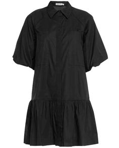 SIMKHAI Black Crissy Cotton Poplin Shirt Dress Collar Short raglan puff sleeves Concealed button down front closure Chest patch pockets Relaxed fit Drop waist Flounce hem Mini length Cotton, spandex Poplin Shirt Dress, Cotton Poplin Dress, Dress Collar, Cotton Poplin Shirt, Jonathan Simkhai, Mini Shirt Dress, Poplin Shirt, Casual Everyday, Drop Waist