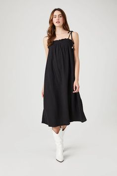 Tie-Strap Shift Midi Dress Dress With Tie Straps, Denim Midi Dress, Midi Shift Dress, Dress With Tie, Woven Dress, Tie Dress, Womens Midi Dresses, Straight Cut, Lettuce