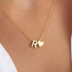 14K Solid Gold Personalized Heart Necklace, Custom Initial Necklace With Heart, Minimalist Letter Necklace, Gifts for Mother,initial Jewelry - Etsy Heart Minimalist, Gifts For Mother, Necklace With Heart, Custom Initial Necklace, Initial Jewelry, Custom Initials, Letter Necklace, Name Necklace, Initial Necklace