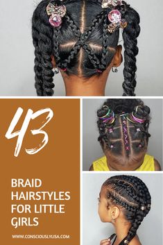 Explore the magical realm of braided hairstyles that are perfect for your little princess with natural hair. Discover a plethora of creative and fun styles that will not only complement your little girl's personality but also make her feel like a true queen. Embrace a world where braids take center stage and transform your little one into the belle of the ball! Braided Hairstyles For Gymnastics, Mixed Girl Braids Hairstyles, Cute Braided Hairstyles For Kids, Little Black Girls Hairstyles, Tia Hair, Natural Braid Styles, African American Girl Hairstyles, 4 Braids Hairstyle, American Girl Hairstyles