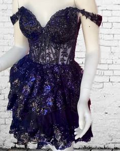 Navy Blue Short Homecoming Dress Aramex Delivery, Lace Homecoming Dresses, Lace Ruffle, Shoulder Design, Homecoming Dress, 12 Days, Blue Lace, Homecoming Dresses, Homecoming