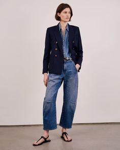 EMERSON JEAN | Nili Lotan Blue Jeans With Buttoned Pockets For Work, Casual Workwear Jeans With Patch Pockets, Dark Wash Jeans With Buttoned Pockets For Fall, Casual Jeans With Patch Pockets For Work, Blue Jeans With Patch Pockets For Fall, Recycled Denim Straight Leg Jeans For Work, Recycled Denim Jeans For Workwear, Recycled Denim Jeans For Workwear With Straight Leg, Wide Leg Rigid Denim Cropped Jeans For Work