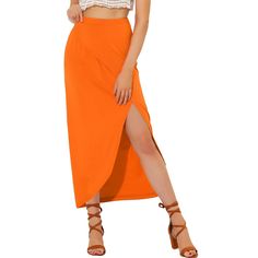 The soft and breathable fabric is made by the skirt especially for casual summer. Add this chic staple to your summer closet! The simple draped design and the chic solid color make this long skirt a great outfit pairing. A high stretchy waistline and flowy breathable fabric are very forgiving and allow you to the fullest in hot summer weather. Solid Color Summer Maxi Skirt, Summer Day Out Maxi Skirt With Elastic Waistband, Chic Non-stretch Summer Maxi Skirt, Summer Plain Relaxed Fit Skirt, Casual Plain Maxi Skirt For Spring, Plain Summer Skirt, Chic Solid Color Summer Skirt, Stretch Solid Color Skirt For Day Out, Non-stretch Split Skirt In Casual Style