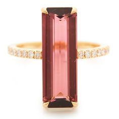 This stunningly large pink Tourmaline is paired with a thin band of Diamonds.  This simple design exudes a modern edge with its striking proportions. The ample sized tourmaline is off set with 1.5mm brilliant cut diamonds.   Pink tourmalines stand for love and compassion. It is a stone of gentle love. Gemstones of thi Gentle Love, Love And Compassion, Colored Engagement Rings, Diamond Bar, Pink Ring, Unique Engagement, Chain Ring, Pink Tourmaline, Brilliant Cut Diamond