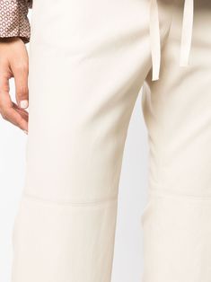 Beige high waist cropped trousers from GOEN. J featuring elasticated waistband, high waist, cropped and two side slit pockets. | GOEN. J High Waist Cropped Trousers Cropped Trousers, High Waist, Top Brands, Long Sleeve Blouse, Trousers, High Waisted, Luxury Fashion, Women's Top