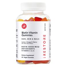 PRICES MAY VARY. 90-Day Satisfaction Guarantee: We stand by our biotin gummies and know that you'll love the natural orange, lemon, and cherry fruit flavors. Growing fuller, healthier hair is a slow process that doesn't happen overnight - that's why we offer our 90-Day Money Back Guarantee: If you don't love it, get a FULL REFUND within the first 90 days of your purchase. An All-In-One Solution: iRestore hair, skin, and nail gummy vitamins promote hair health, density, thickness, fullness, and n Biotin Gummies, Hair Gummies, Premature Wrinkles, Biotin Hair Growth, Vegan Gummies, Gummy Vitamins, Cherry Fruit, Carrot Juice, Healthier Hair