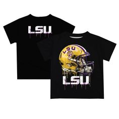 Get your little one suited up for game day with this LSU Tigers Dripping Helmet T-Shirt. Made with printed team graphics, this top will have them more than ready to cheer their favorite team on to victory. They'll be ready to blossom into a true LSU Tigers fanatic when you put them in this sweet top. Collegiate T-shirt With Sublimation Print For Game Day, Black Crew Neck Sublimation Fan Gear, Black Crew Neck Sublimation Design For Fans, Collegiate Black T-shirt With Sublimation Print, Black Cotton Sublimation Design For Game Day, Black T-shirt For Football Season Fan Gear, Black Sublimation Print T-shirt For Cheerleading, Black T-shirt With Sublimation Print For Cheerleading, Black School Spirit Sublimation Design For Fan Gear