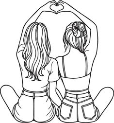 How To Draw A Couple, Lgbtq Coloring Pages, Two Best Friends Sketch, Bff Drawing Ideas, Drawing Outlines People, 2 Best Friends Drawing, Besties Drawing Best Friends