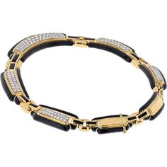 Cherish the union of timeless beauty and contemporary flair in the David Webb Platinum & 18K Yellow Gold Black Enamel Diamond Collar Necklace. This exquisite piece is a testament to the unmatched artistry and meticulous craftsmanship synonymous with David Webb.Picture yourself adorned in luxury as you embrace the captivating allure of this necklace. Composed of seven meticulously crafted plaques, each adorned with round cut diamonds, this necklace is a masterpiece of elegance and sophistication. The diamonds, totaling approximately 9.00 carats, are expertly set to create a mesmerizing play of light and brilliance with every movement.Crafted from platinum and 18K yellow gold, this necklace is not just a piece of jewelry but a statement of refined taste and opulence. Its substantial weight o Luxury Formal Enamel Bracelets, Luxury Enamel Bracelets For Formal Occasions, Designer Yellow Gold Enamel Jewelry, Luxury Enamel Jewelry With Diamond Accents, Designer Yellow Gold Jewelry With Black Enamel, Designer Formal Jewelry Hallmarked, Designer Enamel Jewelry For Formal Occasions, Designer Polished Finish Jewelry For Evening, Luxury Enamel Jewelry For Evening