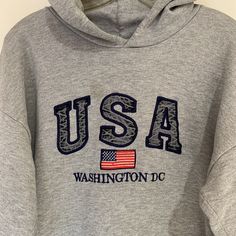 Vtg Washington DC Sweatshirt Made In USA XL American Knitwear Hoodie Embroidered. Condition is "Pre-owned". Shipped with USPS Priority Mail. AWESOME VINTAGE HOODIE, MADE IN USA COTTON BLEND SIZE XL SOME WASH WEAR AND KANGAROO POCKET NEEDS A FEW STITCHES AS THEY HAVE COME LOOSE ON EITHER SIDE SEE PHOTOS MEASURES LAID FLAT UNDERARM ACROSS 23” LENGTH 28” Country Hoodies, Usa Hoodies, California Hoodie, American Hoodie, Oceanside California, Vintage Hoodie, Vintage Hoodies, Washington Dc, Priority Mail