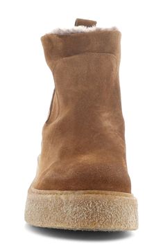 Bring cozy style to winter looks with a suede bootie that offers waterproof protection and insulated warmth with wool and faux-fur lining. Waterproof: protects against rain, puddles and slush to keep feet dry in wet conditions 1 3/4" heel; 1" platform 4 1/2" shaft Pull-on style Memory foam cushioning Temperature rated to -13°F/-25°C Leather upper/wool and faux-fur lining/rubber sole Made in Portugal Winter Chelsea Boots With Suede Lining And Round Toe, Fall Outdoor Suede Chelsea Boots, Winter Suede Chelsea Boots For Outdoor, Weatherproof Suede Boots For Fall, Winter Chelsea Boots With Leather Sole For Outdoor, Weatherproof Suede Ankle Boots, Winter Rugged Suede Chelsea Boots, Winter Waterproof Boots With Suede Lining And Round Toe, Winter Waterproof Boots With Suede Lining