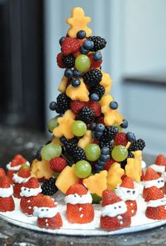 a christmas tree made out of fruit on a plate