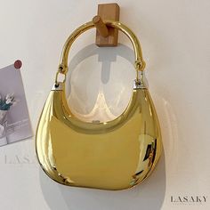 Lasaky - Tiny Glamorous Metal Top Handle Bag Gold Hobo Shoulder Bag For Party, Gold Bucket Shoulder Bag With Top Carry Handle, Gold Shoulder Bucket Bag With Top Carry Handle, Gold Bucket Bag With Top Carry Handle, Party Crossbody Bag With Single Handle, Trendy Gold Baguette Bag For Party, Single Handle Crossbody Bag For Party, Gold Handheld Bucket Bag With Gold-tone Hardware, Gold Handheld Bucket Bag With Removable Pouch