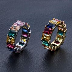 Looking to make your outfit as colorful as the Rapper 6ix9ine? This ring can elevate any outfit outhere. With 1 Row of VVS CZ Stones ready to make you sparkling. White Gold Plated: 5x PVD Plating & VVS CZ Stones PREMIUM Quality: Hand-Set CZ Stones No form of discomfort on your skin Real VVS Diamonds Look & Feel Weight: 5gr FREE STANDARD SHIPPING Trendy Multicolor Rings For Party, Tennis Ring, Eternity Engagement Band, Rock Rings, Rainbow Rings, Cz Jewelry, Zircon Ring, Round Rings, Engagement Bands