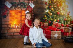 Katebackdrop鎷㈡綖Kate Winter Christmas trees  Fireplace  Stockings  Christmas Gifts for Pictures Christmas Poses For Family, Raised Fireplace, Real Fireplace, Christmas Tree And Fireplace, Fireplace Stockings, Photo Booth Background, Winter Backdrops, Stockings Christmas, Christmas Portraits