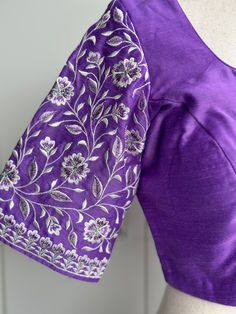 Blouse size 34-38 sunlight pictures and looking little bright in pictures than real. Simple Blouse Designs For Mothers, Computer Work For Blouses, Thread Work Designs For Blouse, Machine Embroidery Blouses, Fitted Lavender Blouse Piece For Festive Occasion, Festive Fitted Lavender Blouse Piece, Thread Work For Blouse, Fitted Lavender Blouse Piece For Wedding, Fitted Lavender Blouse For Wedding