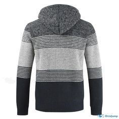 OrcaJump - Hooded Sweater Cardigan for Youth, Loose Fit, Thickened with Added Fleece, Color-Blocked Knitted Outerwear Outwear Fashion, Matching Sweaters, Slim Sweater, Sweater Coat, Hooded Cardigan, Casual Stripes, Fleece Coat, Hooded Tops, Cardigan Fashion