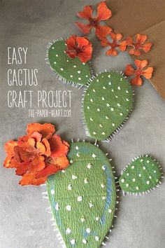 an easy cactus craft project with paper flowers