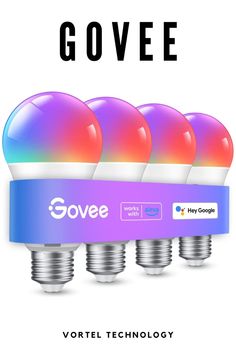 three light bulbs with the words govee above them and an image of four different colors