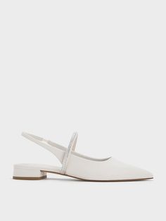 White Crystal-Strap Pointed-Toe Slingback Flats Slingback Flats, Size Chart For Kids, Low Block Heels, Charles Keith, White Flats, White Crystal, The Vamps, Belt Size, Everyday Outfits