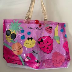 This Never Used Too Faced Pink Plastic Tropical Tote Would Be Perfect For A Beach Day Or Day In The Sun! The Plastic Wrapping Is Still Inside As Well! Light Pink Purse, Book Purse, Velvet Boots, Pink Boots, Pink Plastic, Pink Purse, Pink Tote, Beach Tote Bags, Beach Tote