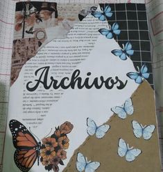 a book with butterflies and the word archivs written on it's cover