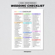 the wedding checklist is displayed on a white background