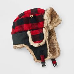 Give your winter looks a stylish finish with this Acrylic Buffalo Plaid Faux Fur Trapper Hat from Goodfellow & Co™. Made from a heavyweight woven fabric and filling, this lined faux fur trapper hat offers your head and ears all-day cozy comfort. Designed with a chinstrap hook-and-loop fastener for a snug fit, the buffalo plaid hat makes a standout addition to your collection of winterwear. Goodfellow & Co™: Feel good in what you wear, anywhere. Trapper Hat Men, Fur Trapper Hat, Fur Trapper, Plaid Hat, Plaid Hats, Trapper Hat, Trapper Hats, Boys Fleece, The Buffalo