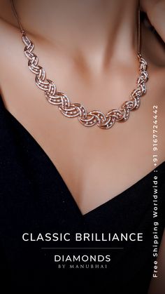 Crescent Diamond Wave Necklace in Rose Gold - Graceful and Timeless Mini Concept, Jewel Drawing, Diamond Jewelry Store, Pearl Jewels