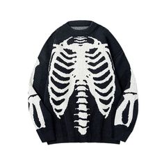 This unisex Skeleton Sweater is a long-lasting garment suitable for everyday use. It has a relaxed fit with a skeleton pattern on the front and sleeves. Buy Gothic Punk Pullover in black at an affordable price. Harajuku Clothes, Mode Grunge, Skeleton Bones, Graphic Sweaters, Sweater Oversize, Jacquard Sweater, Y2k Clothes, Oversized Knitted Sweaters, Long Sleeve Knit Sweaters