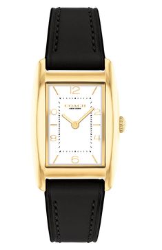 COACH Reese Rectangular Leather Strap Watch, 24mm | Nordstrom Leather Strap Watch, The Minimalist, City Style, Quartz Movement, Minimalist Design, Leather Straps, Markers, Buckle, Nordstrom