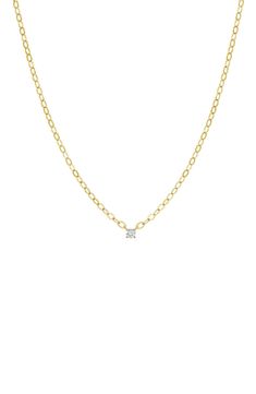 A round-cut solitaire diamond adds elegant sparkle to a necklace crafted from gleaming 14-karat gold. 15" length; 3" extender Total diamond weight: 0.11ct. 14k gold/diamond Imported Diamond Guide Classic 14k Gold Diamond Necklace With Single Diamond, Classic 14k Gold Diamond Necklace With Single Stone, Gold Solitaire Diamond Necklace Timeless Style, Classic Gold Diamond Necklace With Single Diamond, 14k Yellow Gold Solitaire Diamond Necklace, Solitaire Diamond Necklace In Yellow Gold, Single Diamond Round Cut Yellow Gold Necklace, Dainty Solitaire Yellow Gold Diamond Necklace, Yellow Gold Diamond Necklace With Single Round Cut