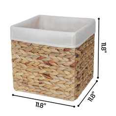 a large basket with white linings on the bottom and sides is shown in measurements