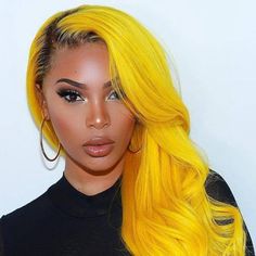 Virgin Human Hair Lace Front Wig Black Yellow 150%Density 24" Bright Yellow Hair, Yellow Hair Color, Honey Blond, Vivid Hair, Wig Collection, Crochet Hair Extensions, Coloured Hair, Hair Dark, Best Wigs