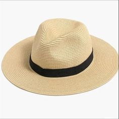 J Crew Packable Straw Hat - New With Tags Size Medium/Large Brim Is Approximately 3" Removable Band - Snap At Back With Couple Easy Stitches To Be Removed At Front/Sides Or Leave "As Is" Paper Straw. Spot Clean. Item Al151. Solid Color One Size Sun Hat For Beach, Casual Beige Sun Hat For Travel, One-size Beach Sun Hat, One Size Vacation Sun Hat, Casual Wide Brim Fedora For Travel, Sun Hat For Beach, Summer Outdoor Sun Hat, Casual Panama Hat For Beach Season, Casual Beige Fedora For Outdoor