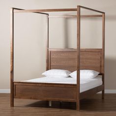 Baxton Studio Veronica Modern and Contemporary Walnut Brown Finished Wood King Size Platform Canopy Bed FredCo theFredCo Platform Canopy Bed, King Size Canopy Bed, Queen Size Canopy Bed, Wood Canopy, Classic Bed, Studio Furniture, Mattress Support, Baxton Studio, Canopy Bed