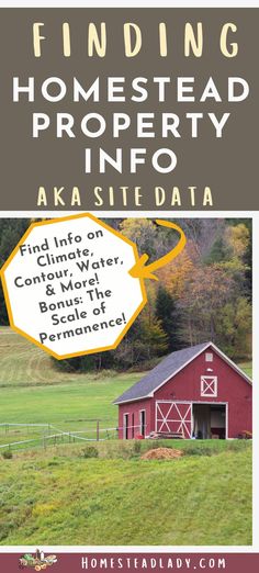 a red barn with the words finding homestead property info