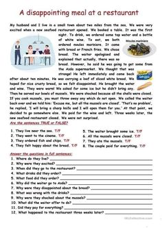 Restaurant English, Winter Worksheet, Esl Materials, Reading Comprehension Texts, Read English, Materi Bahasa Inggris, Esl Reading, Reading Comprehension Lessons