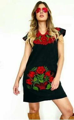 Embroidered Mexican Mini Dresses Zinacatan | Etsy Traditional V-neck Floral Embroidered Dress, Traditional V-neck Embroidered Dress, Traditional V-neck Dress With Embroidered Hem, Mexican Style Dresses, Traditional Mexican Dress, Yoke Dress, Mexican Blouse, Wonderful Flowers, Traditional Mexican