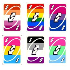 four different colored square stickers with arrows in the middle and one arrow pointing up