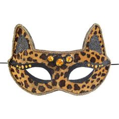 You look positively fierce when you add a Cheetah Mask to your outfit. This cat-eye mask features an allover cheetah print adorned with gold gems. A black elastic strap keeps the mask in place as you prowl through the night. Cheetah Mask product details:  9in wide x 6in tall Elastic strap One size fits most teens and adults Cheetah Mask, Cheetah Costume, Cheetah Party, Cheetah Face, Cat Costume, Halloween Costume Shop, Halloween Store, Mask Halloween, Halloween Costume Accessories