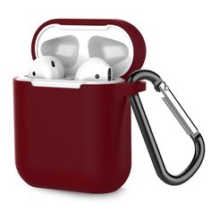 an apple airpods case is open and has two earbuds in the holder