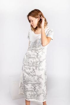 Linen Dress Toile De Jouy Midi Dress White Linen Dress - Etsy Lithuania Spring Linen Maxi Dress, Summer Linen Long Dress, Summer Long Linen Dress, Linen Sundress In Maxi Length, Summer Linen Long Dress For Daywear, White Linen Dress For Summer Garden Party, Long Linen Dress For Daywear, Summer Asymmetrical Midi Dress For Daywear, White Asymmetrical Midi Dress For Summer