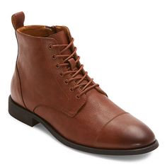 These J. Ferrar men's Colebrook lace-up boots are a classic cold-weather style you'll wear again and again. Crafted from smooth faux leather with a side zip closure, these boots have a durable rubber sole and memory foam insole for your comfort, plus a graduated cap-toe design for a stylish touch. Wear them with jeans and a sweater.Features: Memory FoamClosure Type: Lace-Up, Side ZipperFootwear Technology: Memory Foam InsoleShaft Circumference: 9 1/2 InchesBoot Shaft Height: 4 3/4 InchesShoe Hee Classic Ankle Lace-up Boots For Winter, Classic Lace-up Martin Boots For Fall, Classic Winter Ankle Lace-up Boots, Classic Winter Ankle-high Work Boots, Classic Boots With Laces And Round Toe, Classic Lace-up Martin Boots For Winter, Classic Ankle Boots With Laces, Winter Lace-up Chukka Boots With Reinforced Toe, Business Lace-up Boots With Reinforced Toe